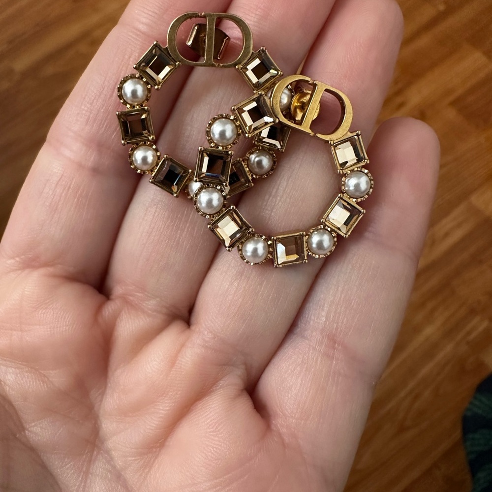 Dior Gold and Pearl Hoop Earrings